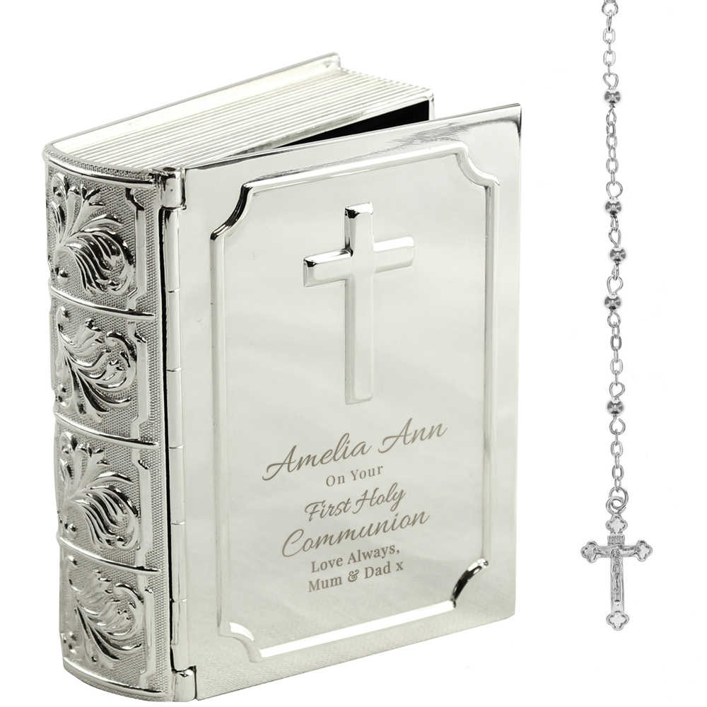 Personalised Memento - Trinket Box - Large - Silver/Blue - Bible Design