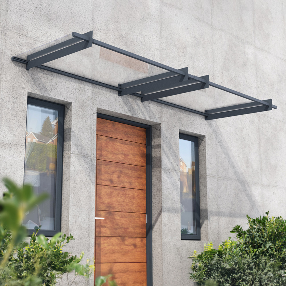 Palram Canopia Nancy 3000 Grey Door Canopy 3m - Polycarbonate Panels - Steel Support Arms - Modern Awning