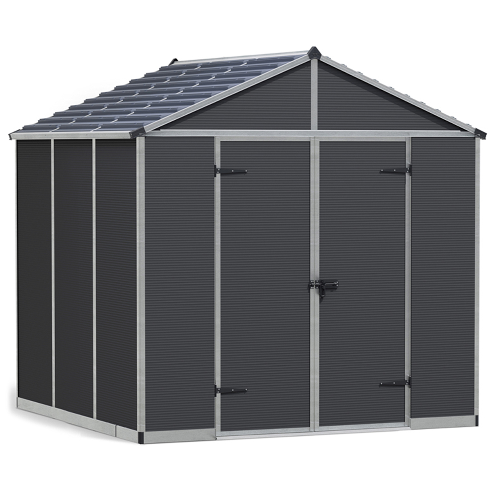 Palram Canopia Rubicon 8x8ft Dark Grey Garden Shed - Aluminium Frame - Polycarbonate Panels