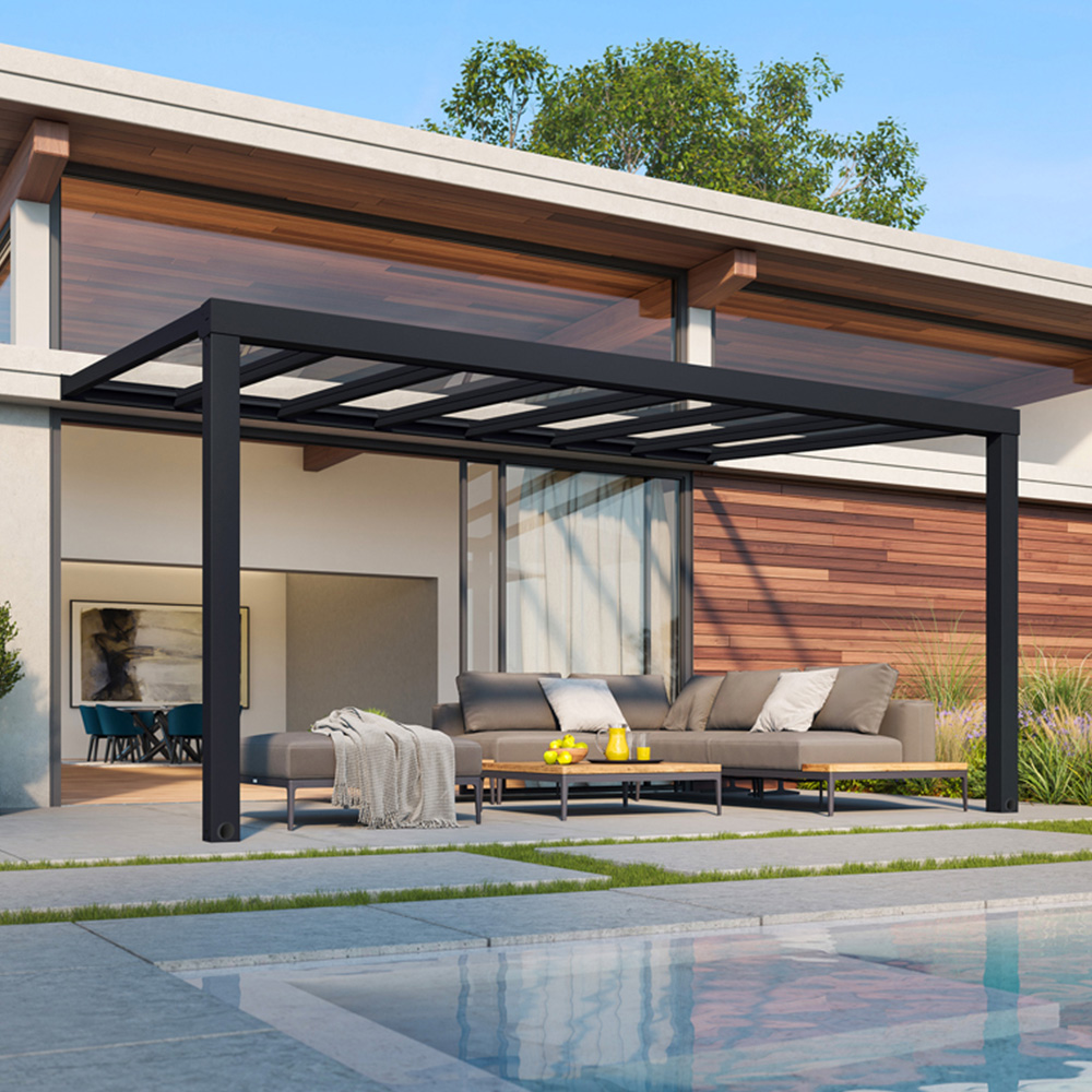 Palram Canopia Stockholm Patio Cover - 3.4m Wide - Grey - Clear Roof