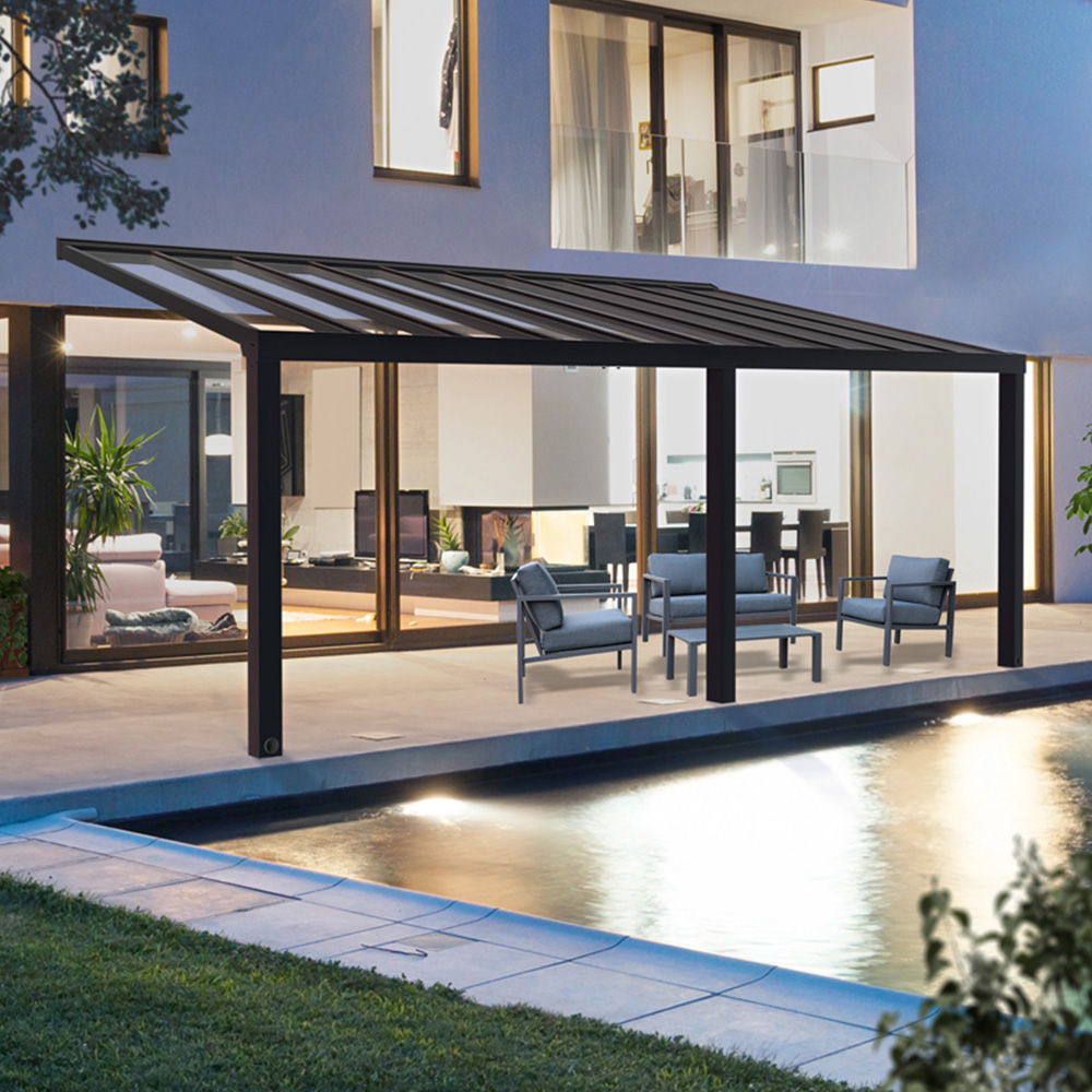 Palram Canopia Stockholm Patio Cover - Grey - 3.4m x 7.4m - Clear Roof