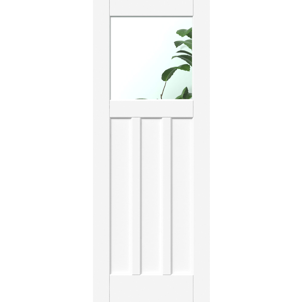 Green & Taylor White Primed 1930s 3 Panel Clear Glass Internal Door 1981 x 762mm