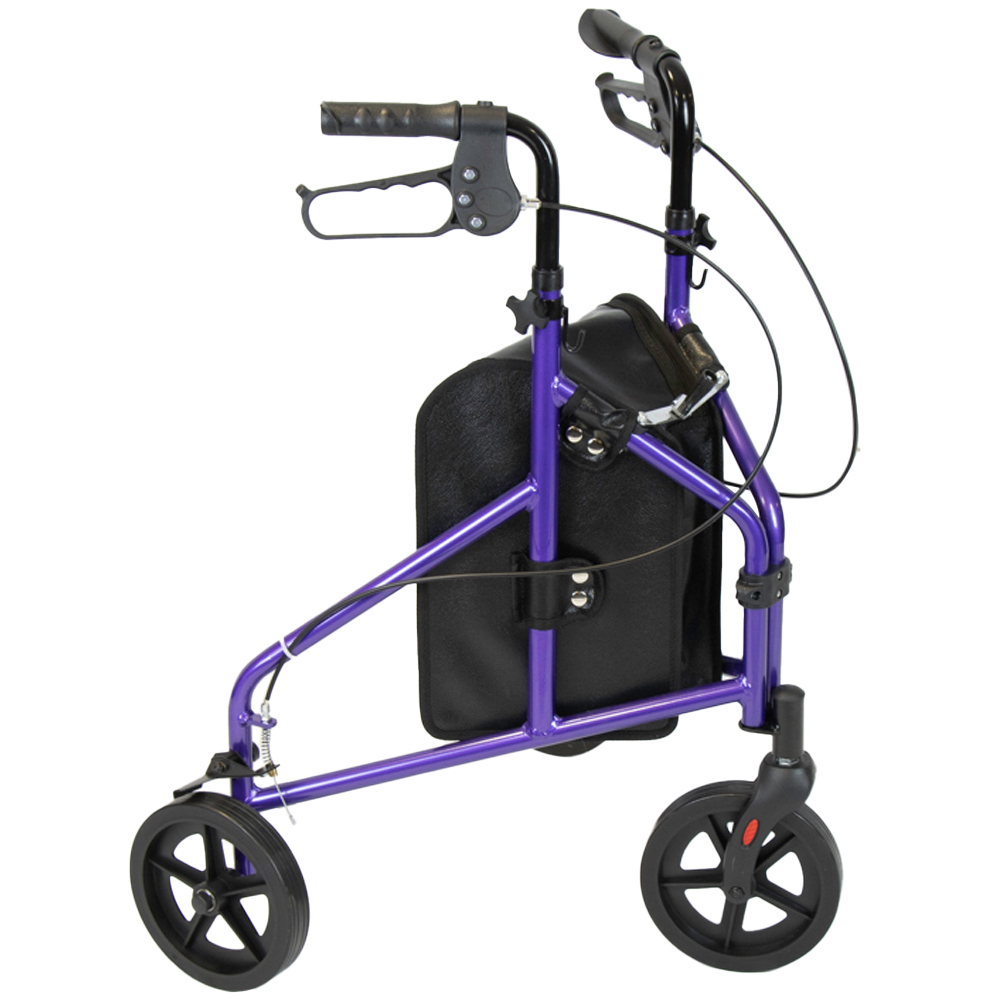 NRS Healthcare 3 Wheel Aluminium Rollator - Purple - Lightweight & Foldable