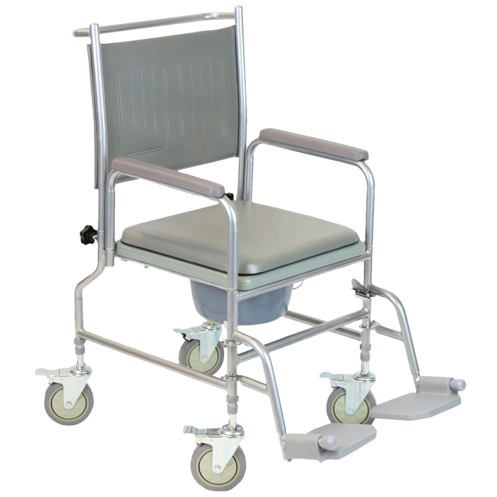 NRS Healthcare Wheeled Commode - Grey - Height Adjustable - Robust Mobile Commode