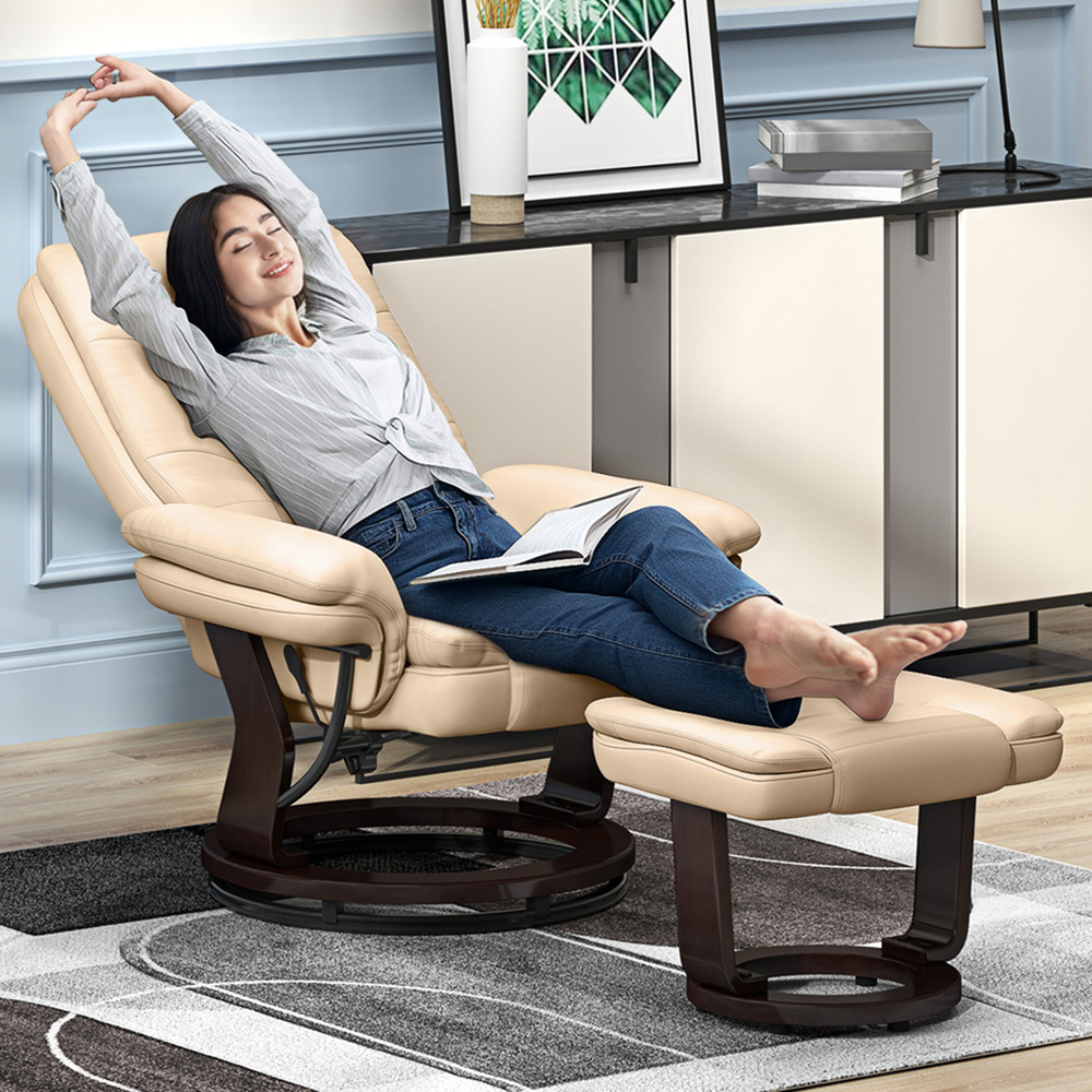 HOMCOM Beige PU Leather Manual Recliner Armchair with Footrest