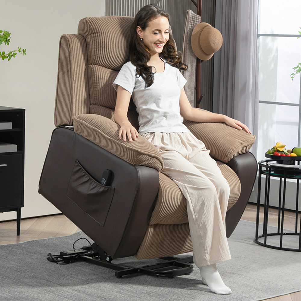 HOMCOM Brown Patchwork Design Electric Power Lift Elderly Recliner Armchair