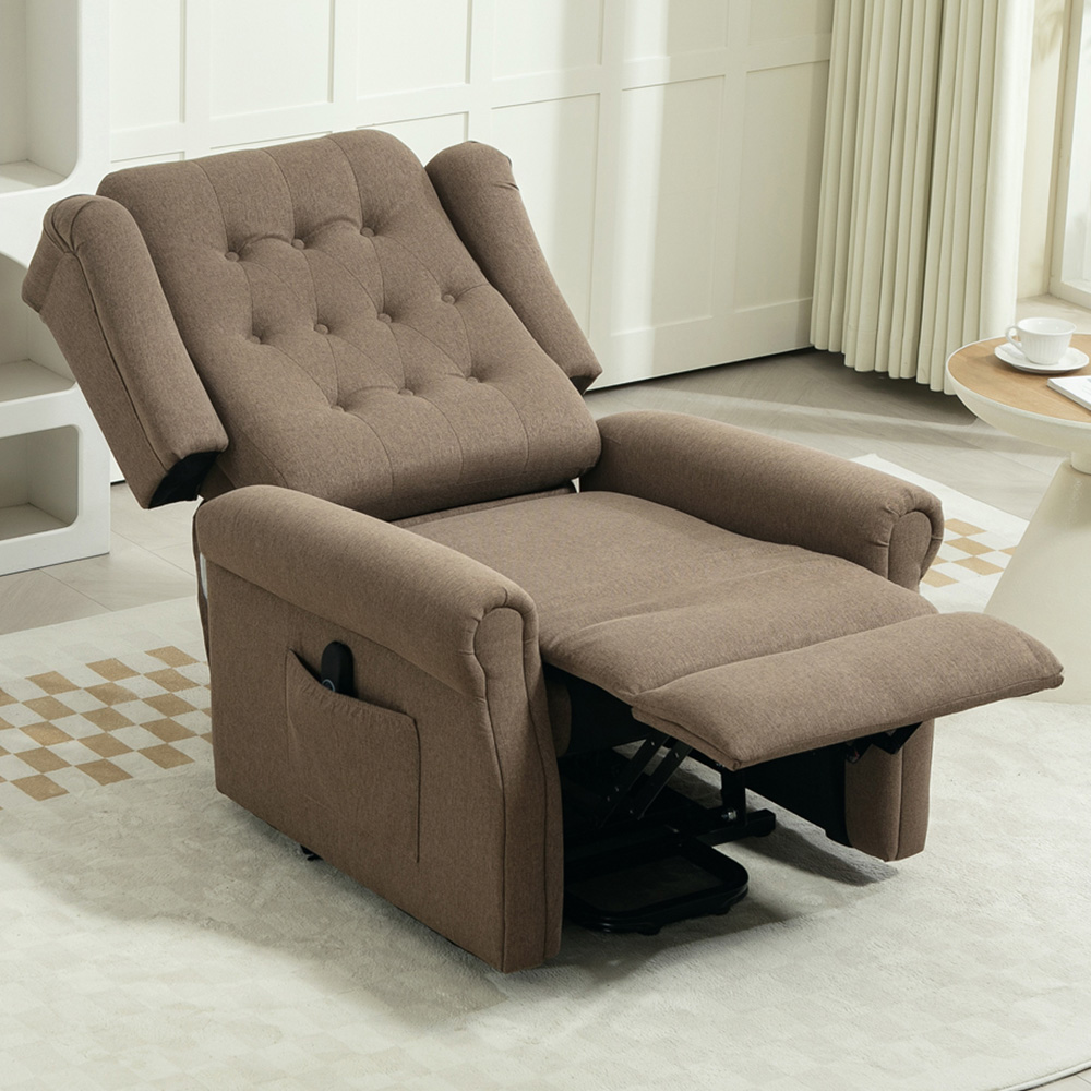 HOMCOM Dark Brown Wingback Button Tufted Electric Power Lift Elderly Recliner Armchair