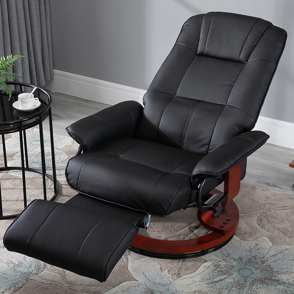 HOMCOM Black Faux Leather Upholstered Manual Recliner Armchair