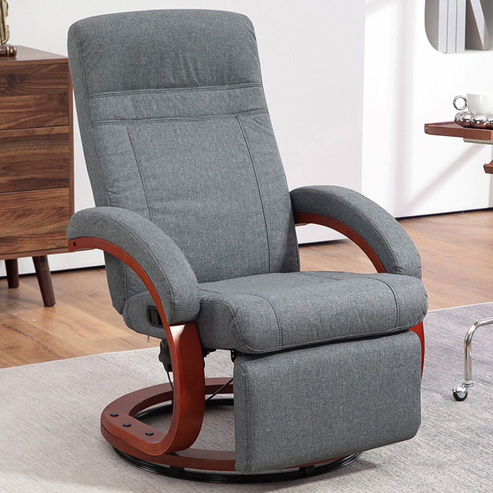 HOMCOM Grey Swivel Manual Reclining Armchair with Extended Footrest
