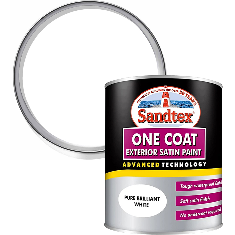 Sandtex Retail Brilliant White One Coat Exterior Satin Paint 750ml
