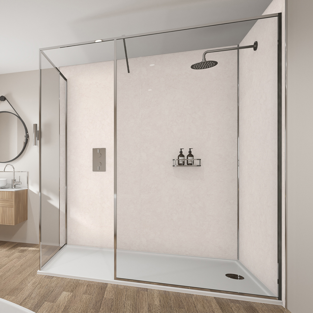 Wetwall Cream Mermaid Tongue And Groove Beige Eiger Plywood Shower Panel 2420 X 880Mm