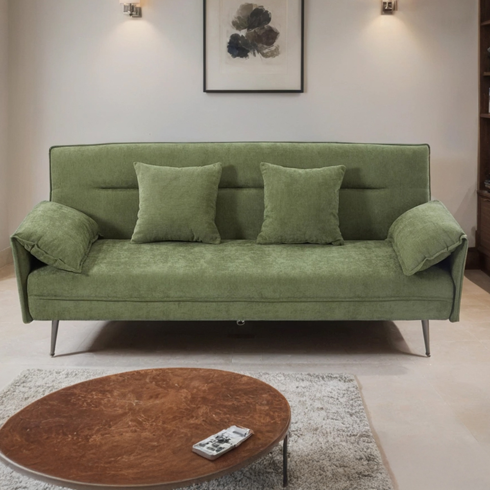 H&O Direct 3 Seater Green Contemporary Convertible Sofa Bed