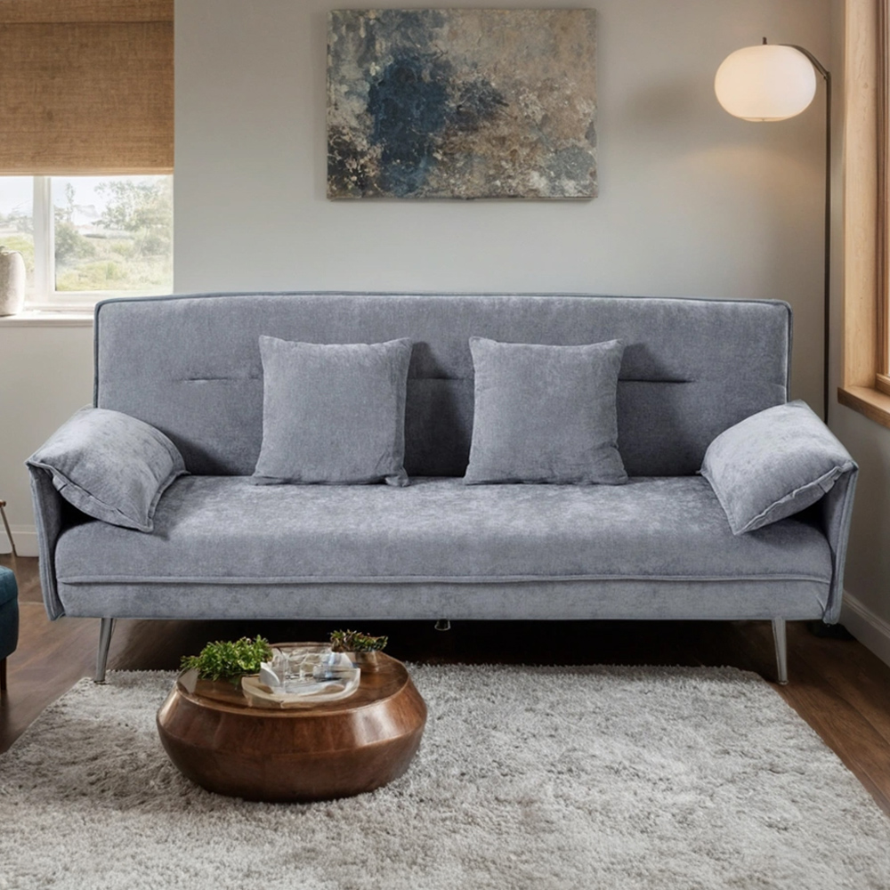 H&O Direct 3 Seater Grey Contemporary Convertible Sofa Bed