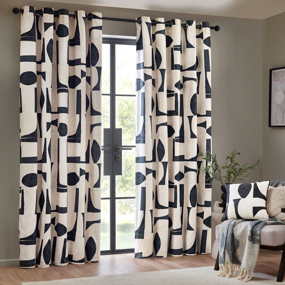 Hoem Carro Abstract Eyelet Curtains - Blue - 117 x 137cm - Cotton