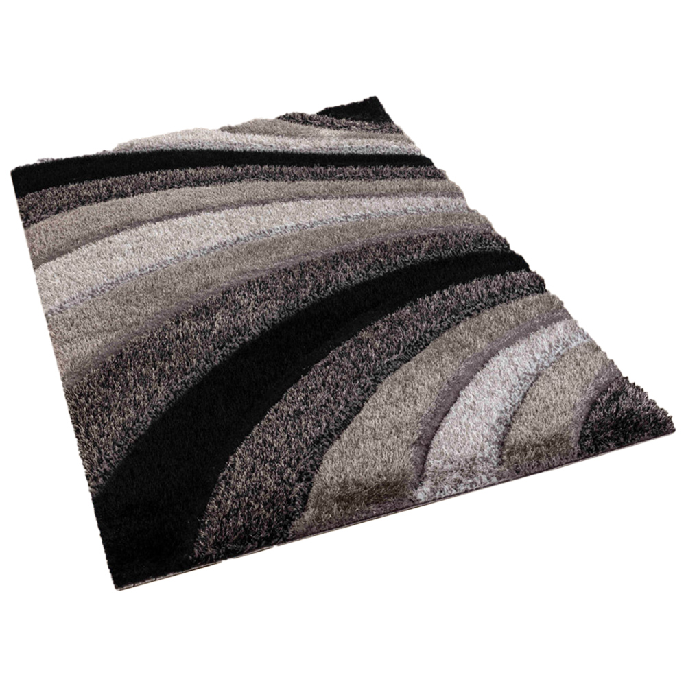 Desire Rugs Modern Grey Waves Shimmer Soft Shaggy Area Rug 200 x 290cm