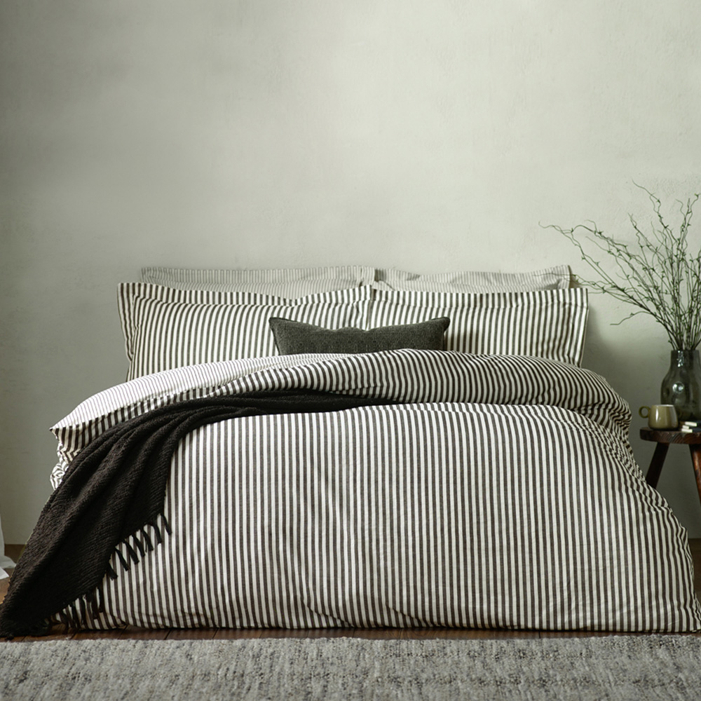 Yard Hebden Double Melange Stripe Cotton Black Duvet Set