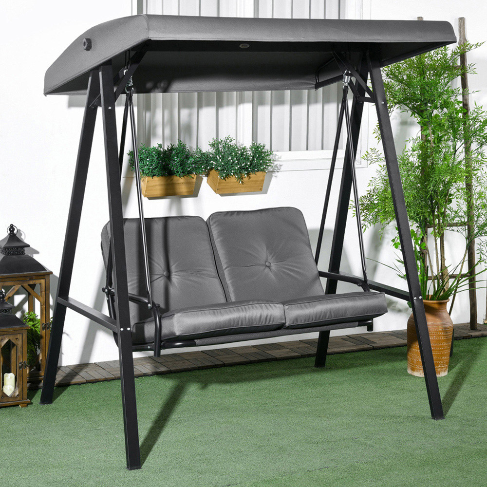 Outsunny 2 Seater Dark Grey Garden Swing Chair with Adjustable Canopy