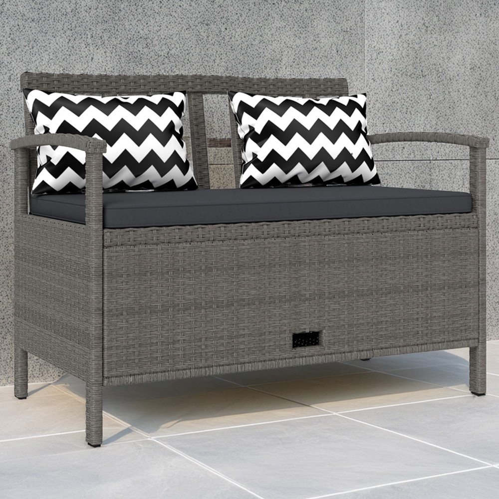 Outsunny 2 Seater Grey Rattan Storage Garden Bench