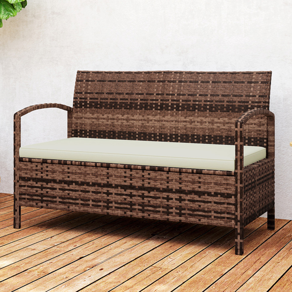 Outsunny 2 Seater Brown Rattan Storage Garden Bench