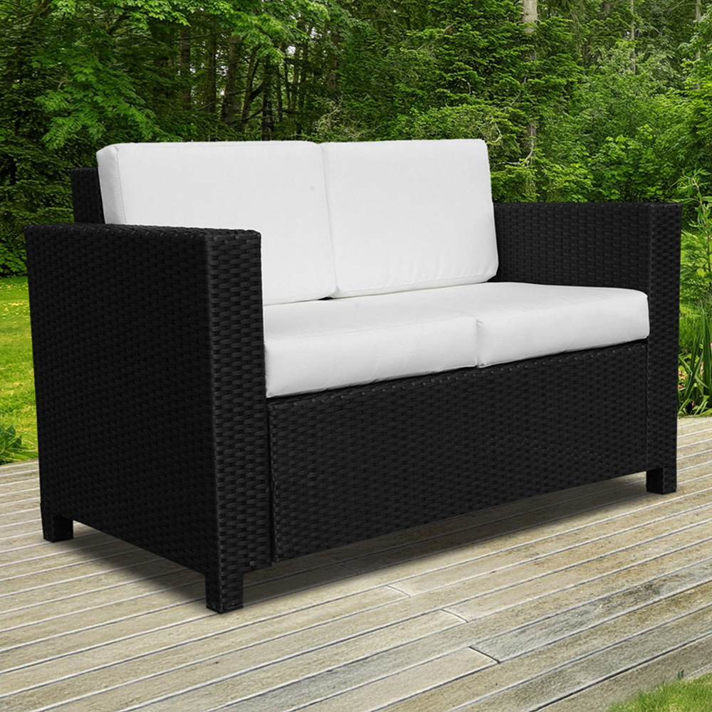 Outsunny 2 Seater Black Rattan Padded Garden Loveseat