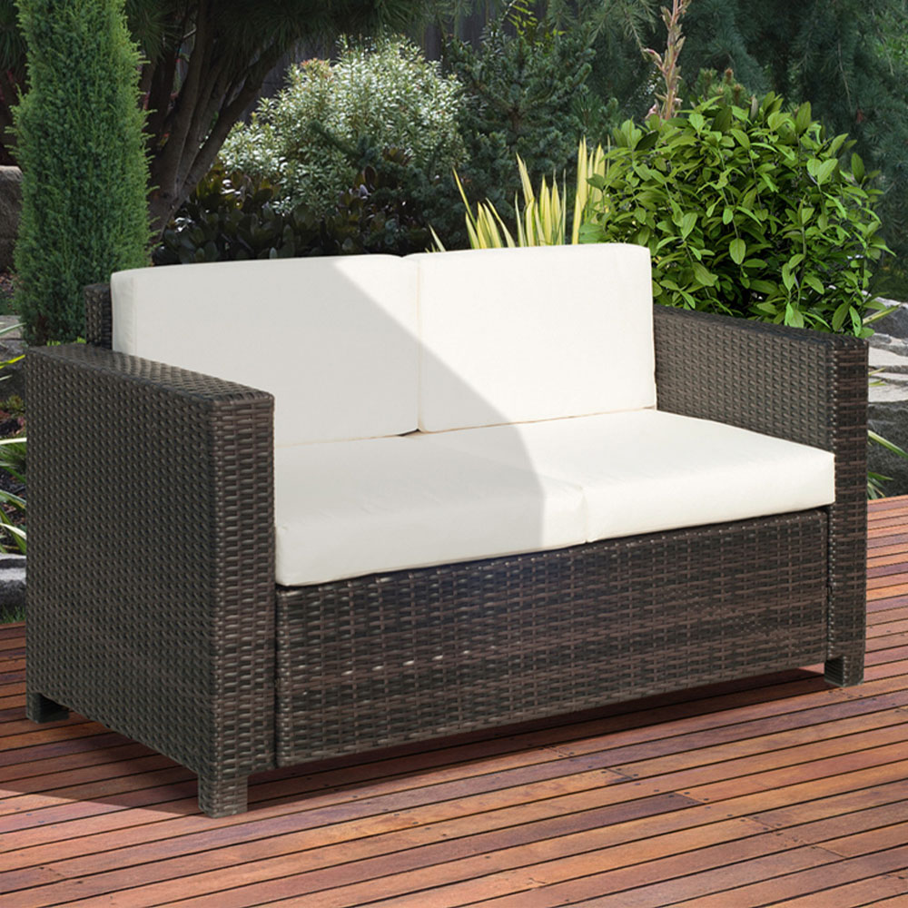 Outsunny 2 Seater Brown Rattan Padded Garden Loveseat
