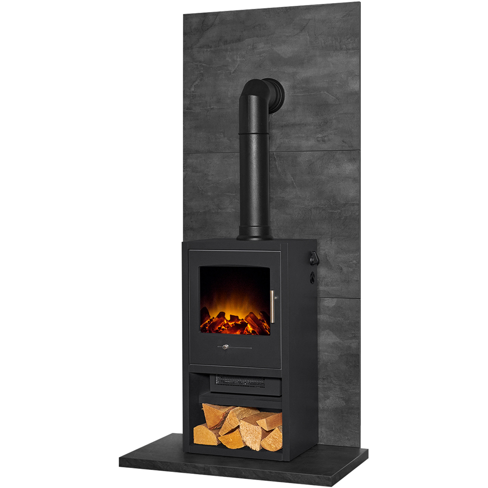 Acantha Bergen XL Electric Stove - Slate Venetian Plaster Effect Tile and Hearth - Grey
