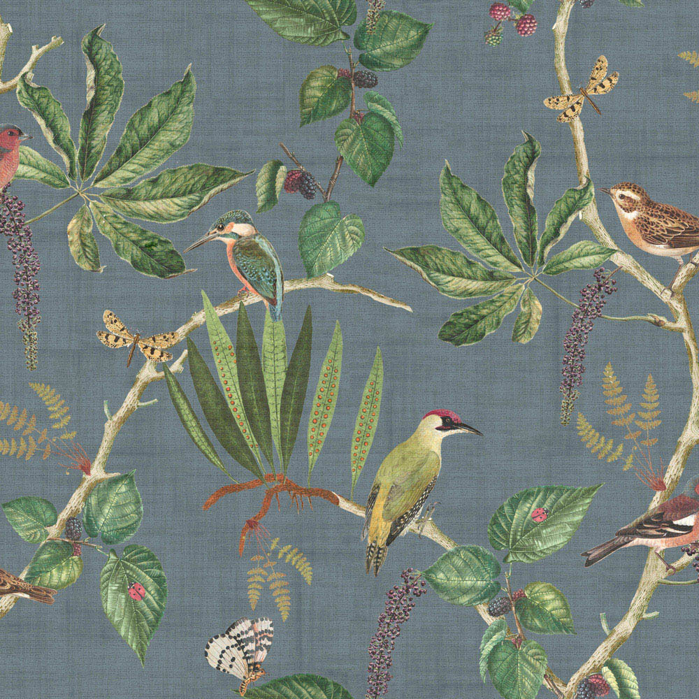 Esselle Home Hill Top Garden Slate Blue Wallpaper