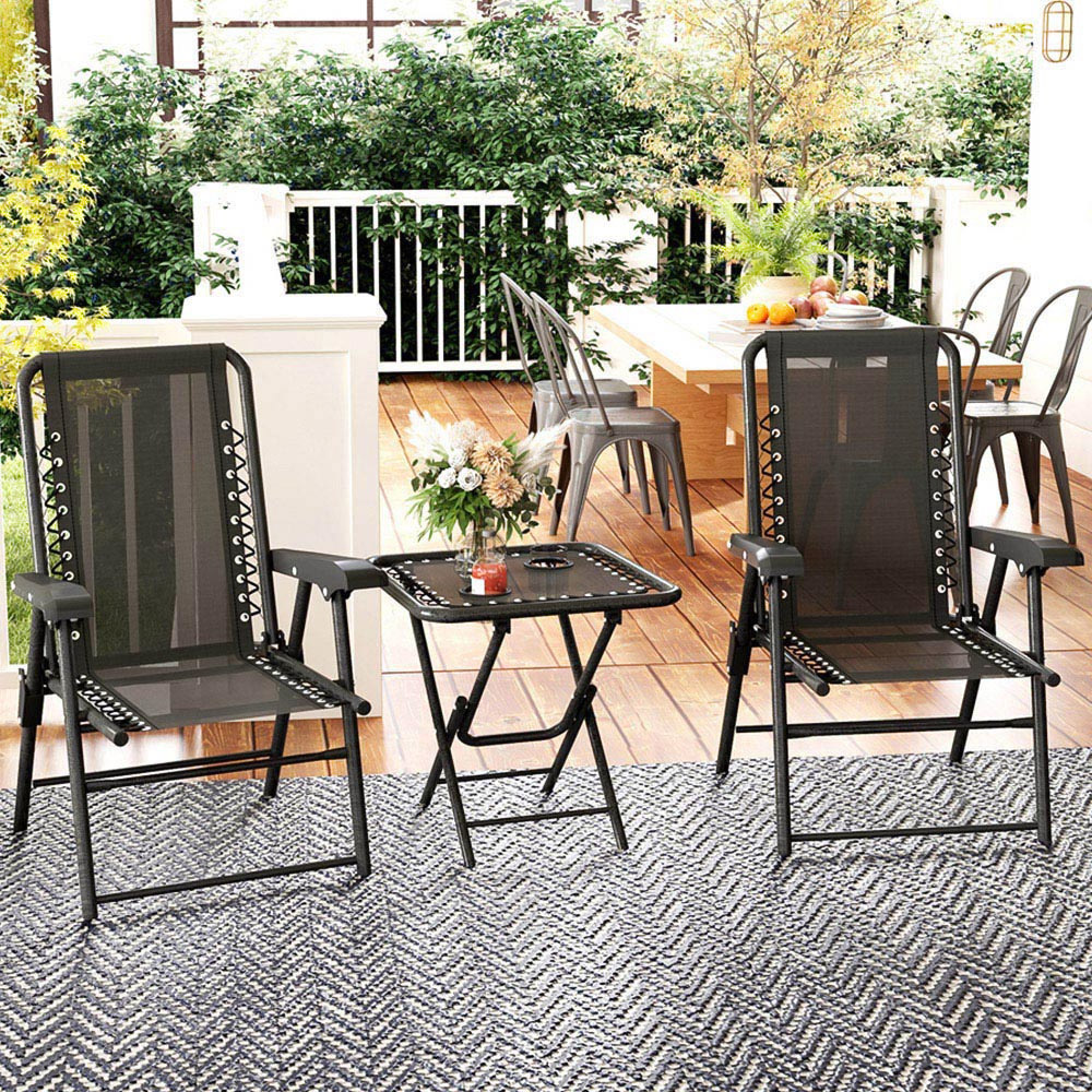 Outsunny 2 Seater Foldable Garden Bistro Set with Cup Holders Black