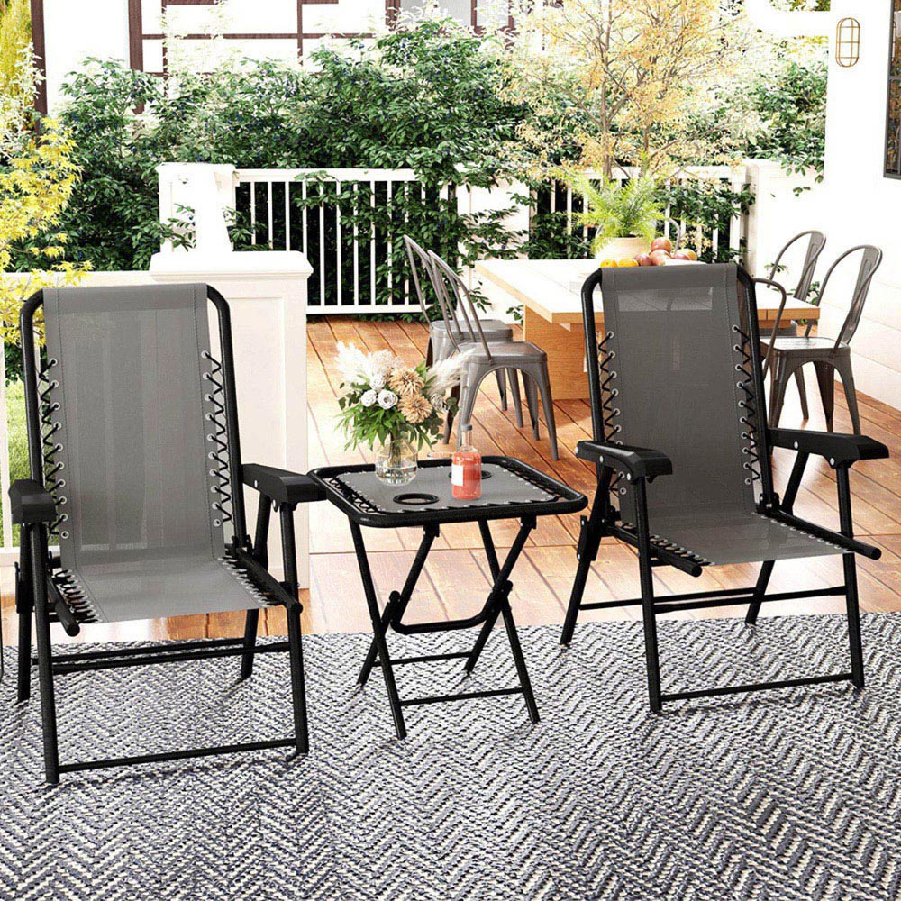 Outsunny 2 Seater Foldable Garden Bistro Set with Cup Holders Dark Grey
