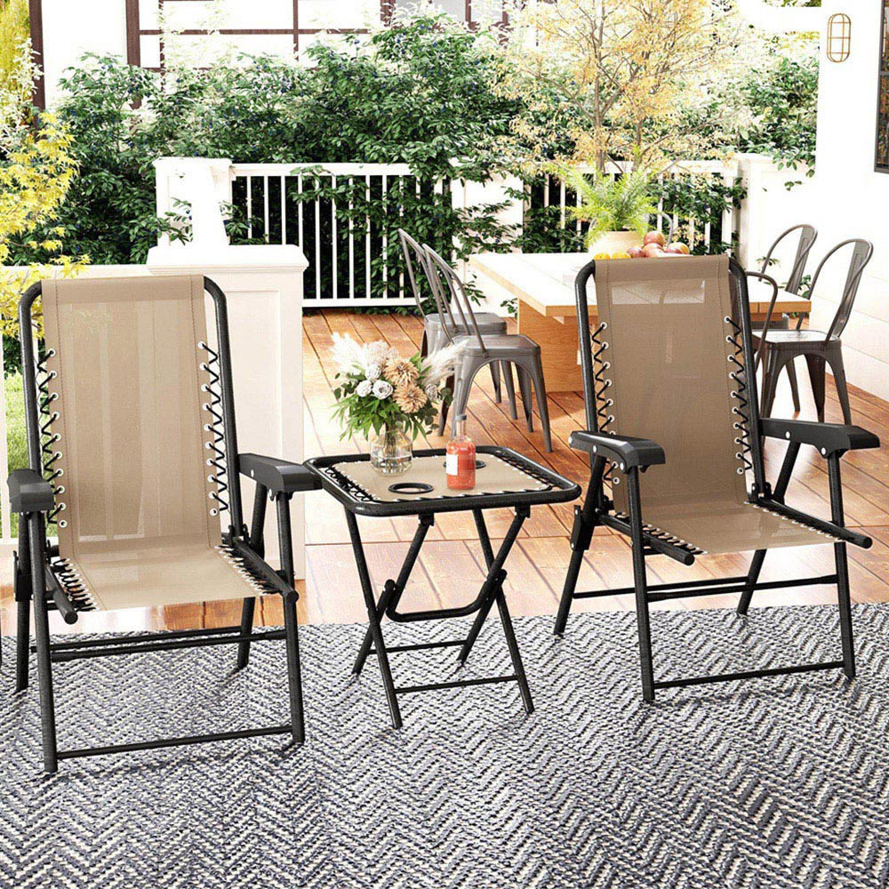 Outsunny 2 Seater Foldable Garden Bistro Set with Cup Holders Khaki
