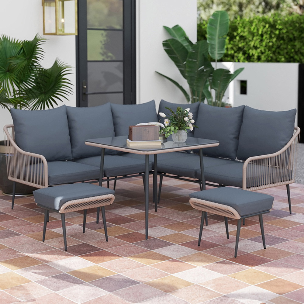 Outsunny 6 Seater Light Brown Garden Furniture Set