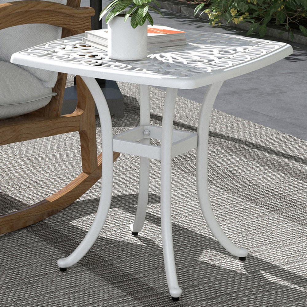 Outsunny Bistro Table with Umbrella Hole - White - Cast Aluminium - Outdoor Furniture