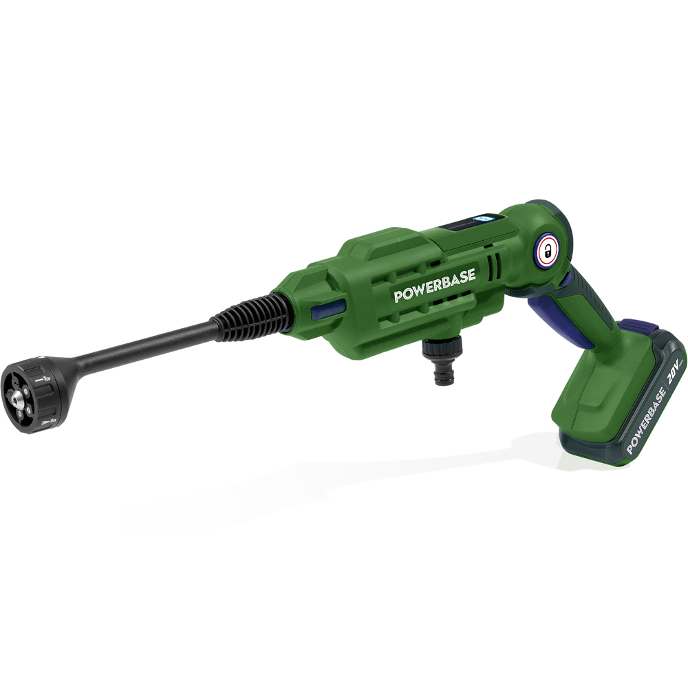 Powerbase 20V Cordless Pressure Washer - 22 Bar - 370 L/h Flow Rate - Green