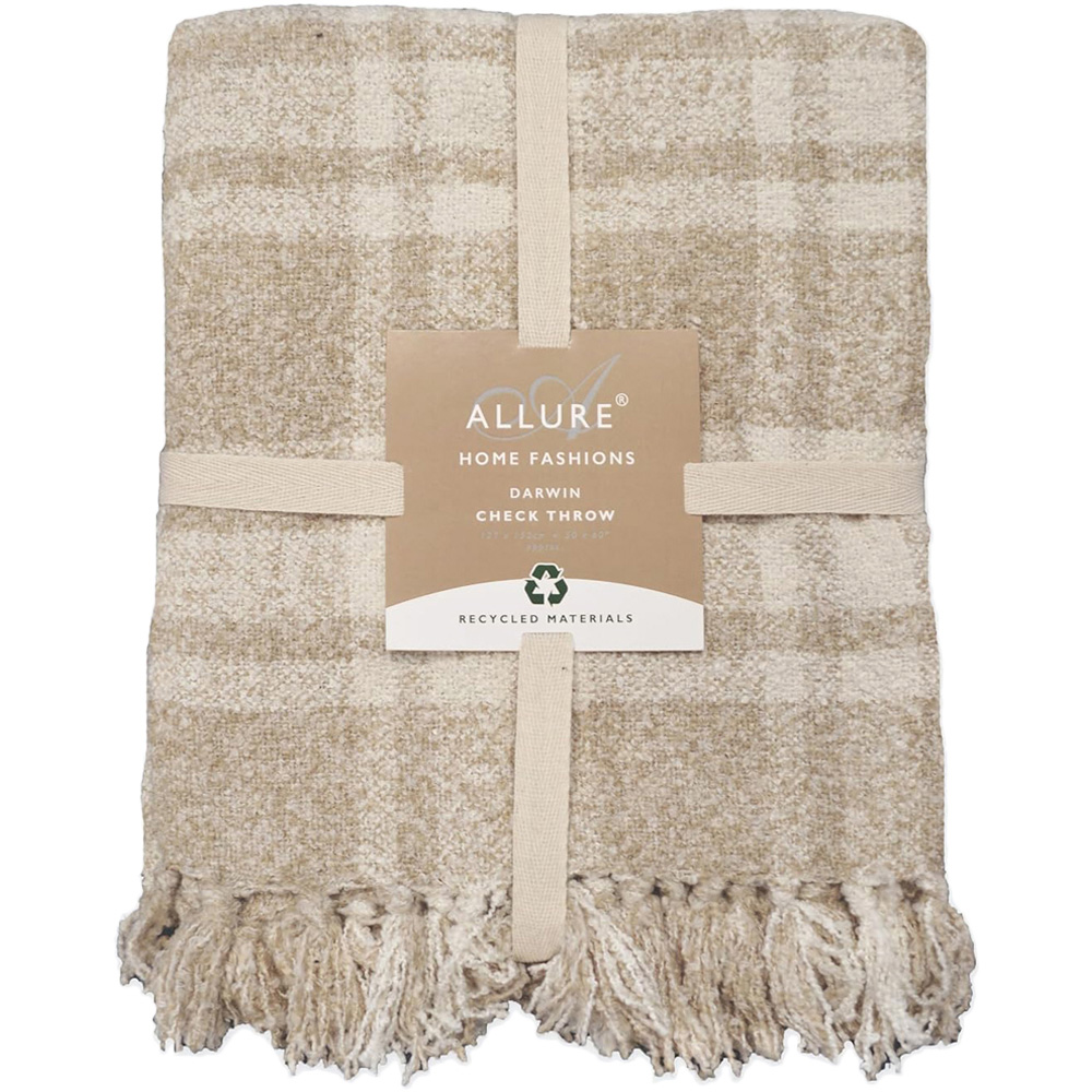 Allure Home Fashions Brown Darwin Natural Chenille Checked Tartan Throw 150 X 200Cm