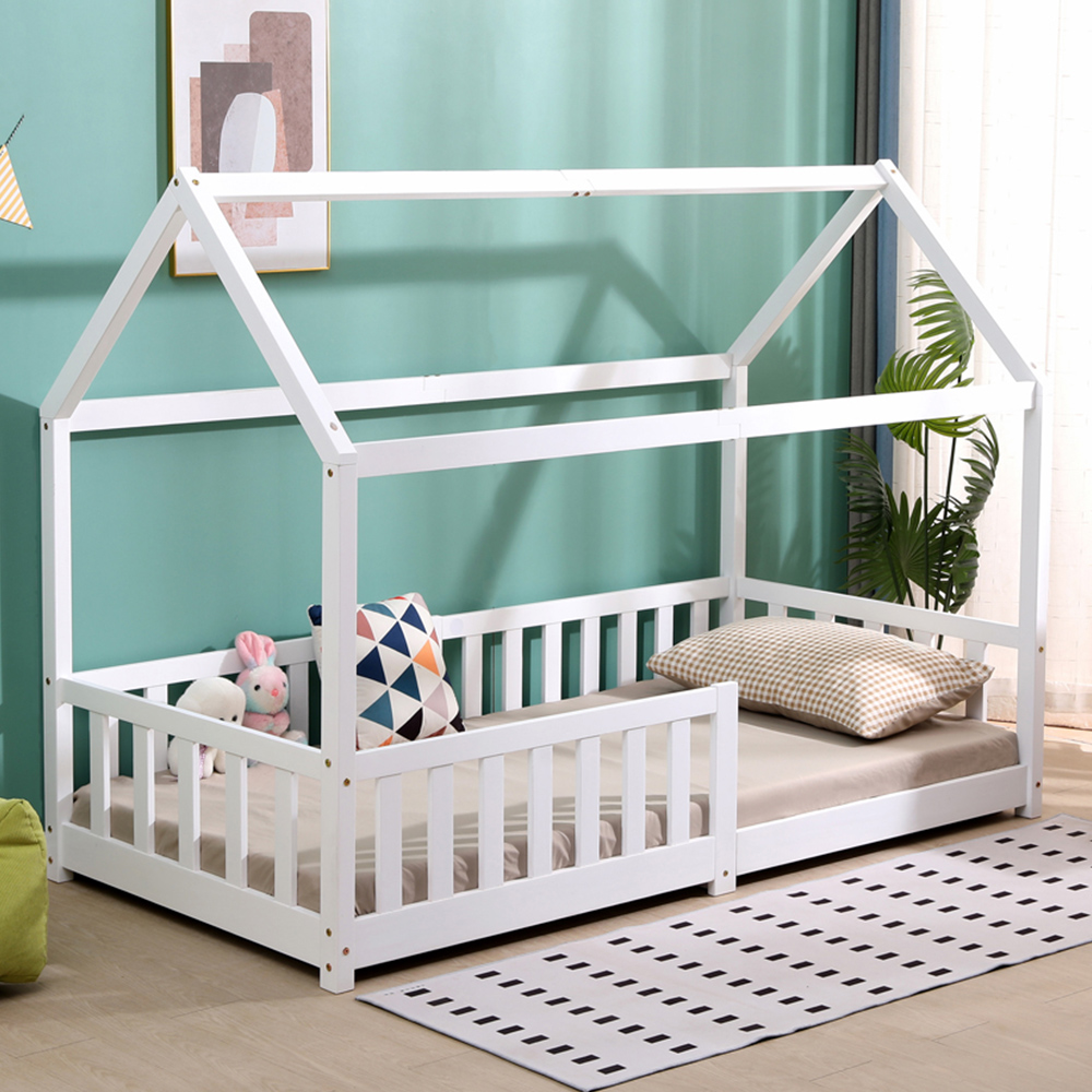 Portland Wood House Kids Bed Frame - White - Pine Wood - 190x90cm Mattress Size