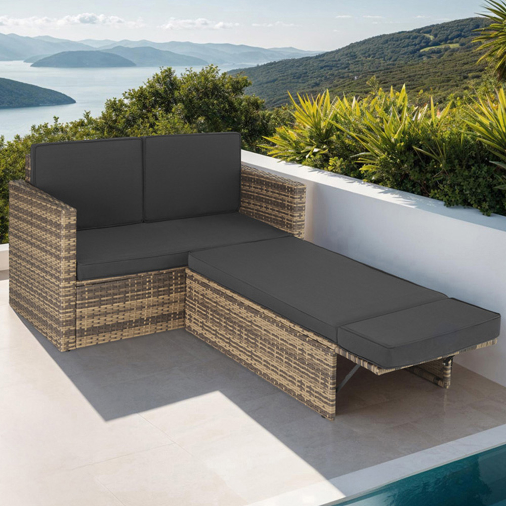 tectake Corfu 2 Seater Nature Garden Sofa with Sun Lounger