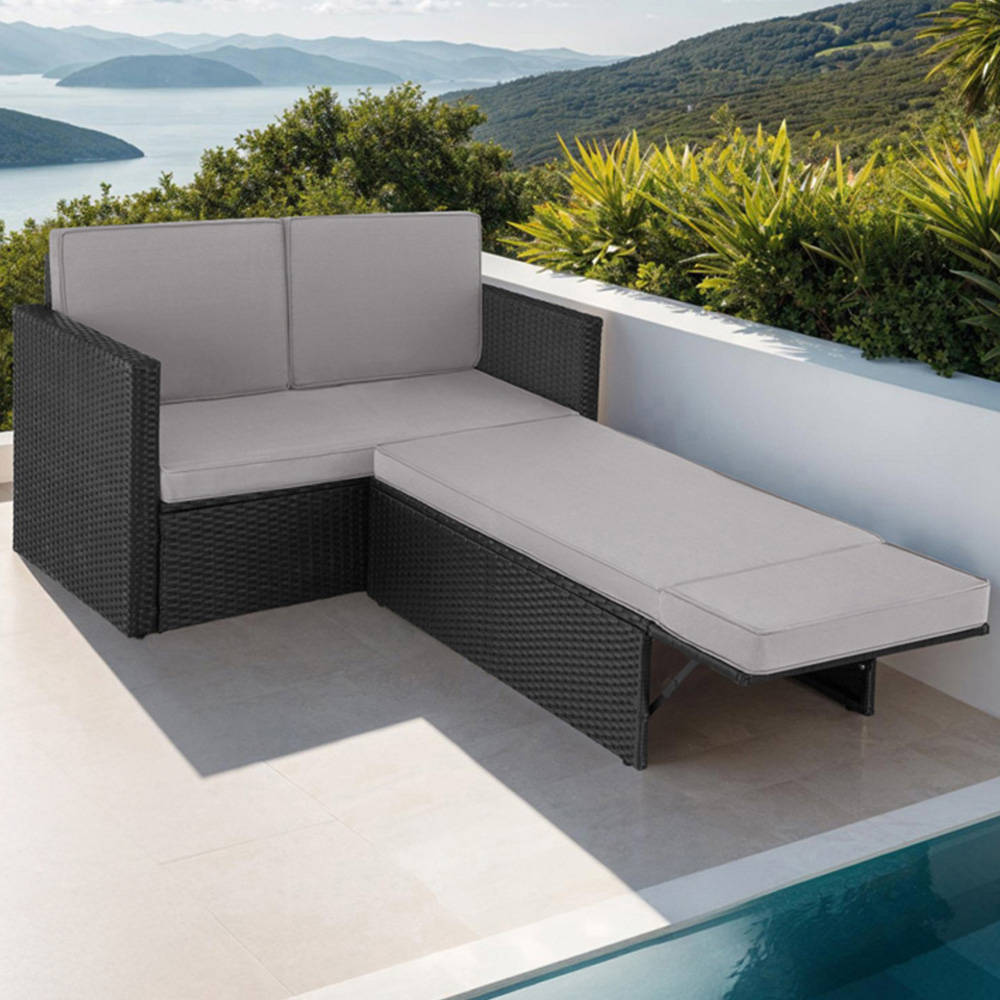 tectake Corfu Black and Grey 2 Seater Garden Sofa