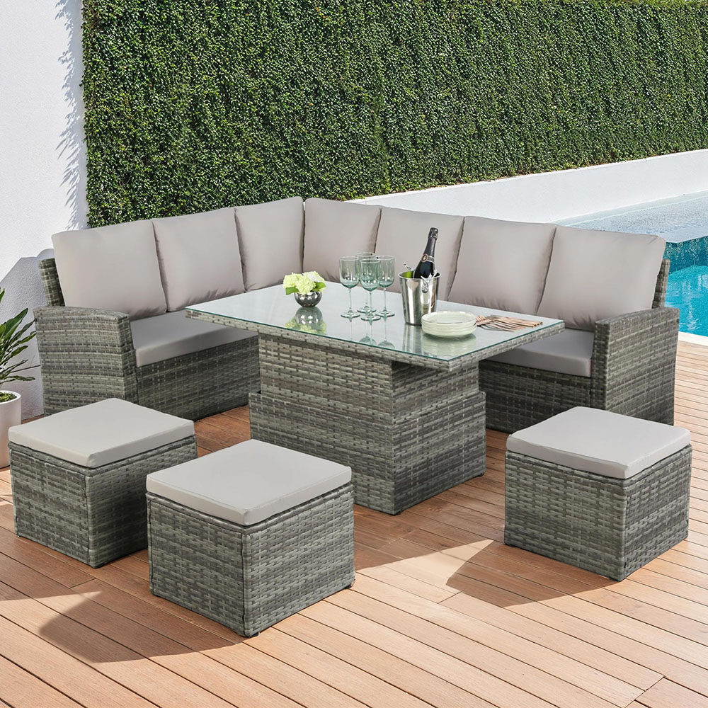 Home Garden Direct Pelias 8 Seater Rattan Corner Sofa Set with Rising Table