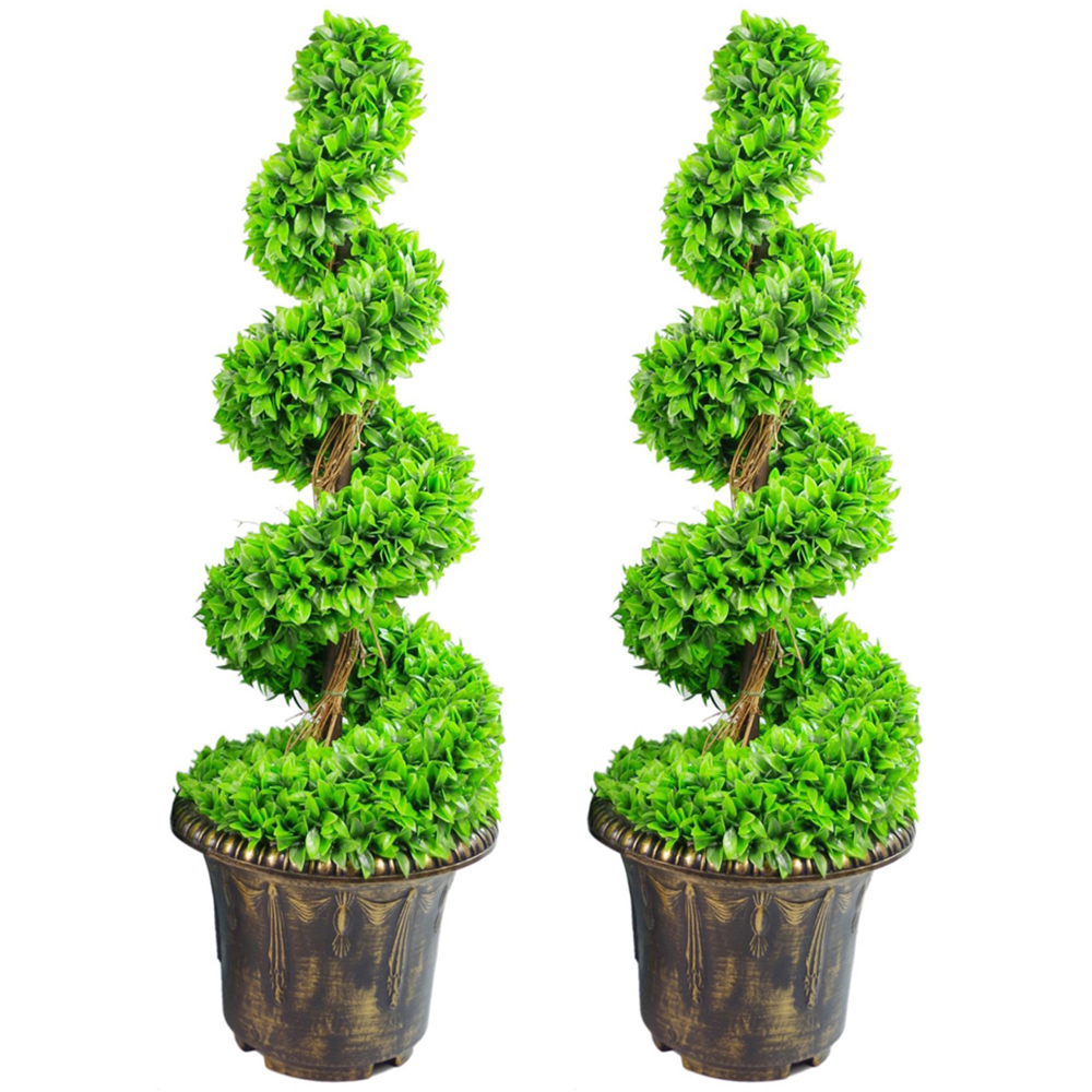 Leaf Artificial Green Large Leaf Spiral Topiary Trees with Decorative Planters 90cm 2 Pack