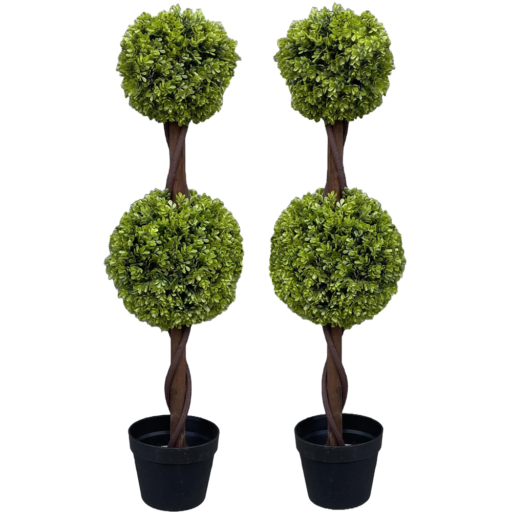 Leaf Artificial Green Double Ball Topiary Tree 90cm 2 Pack