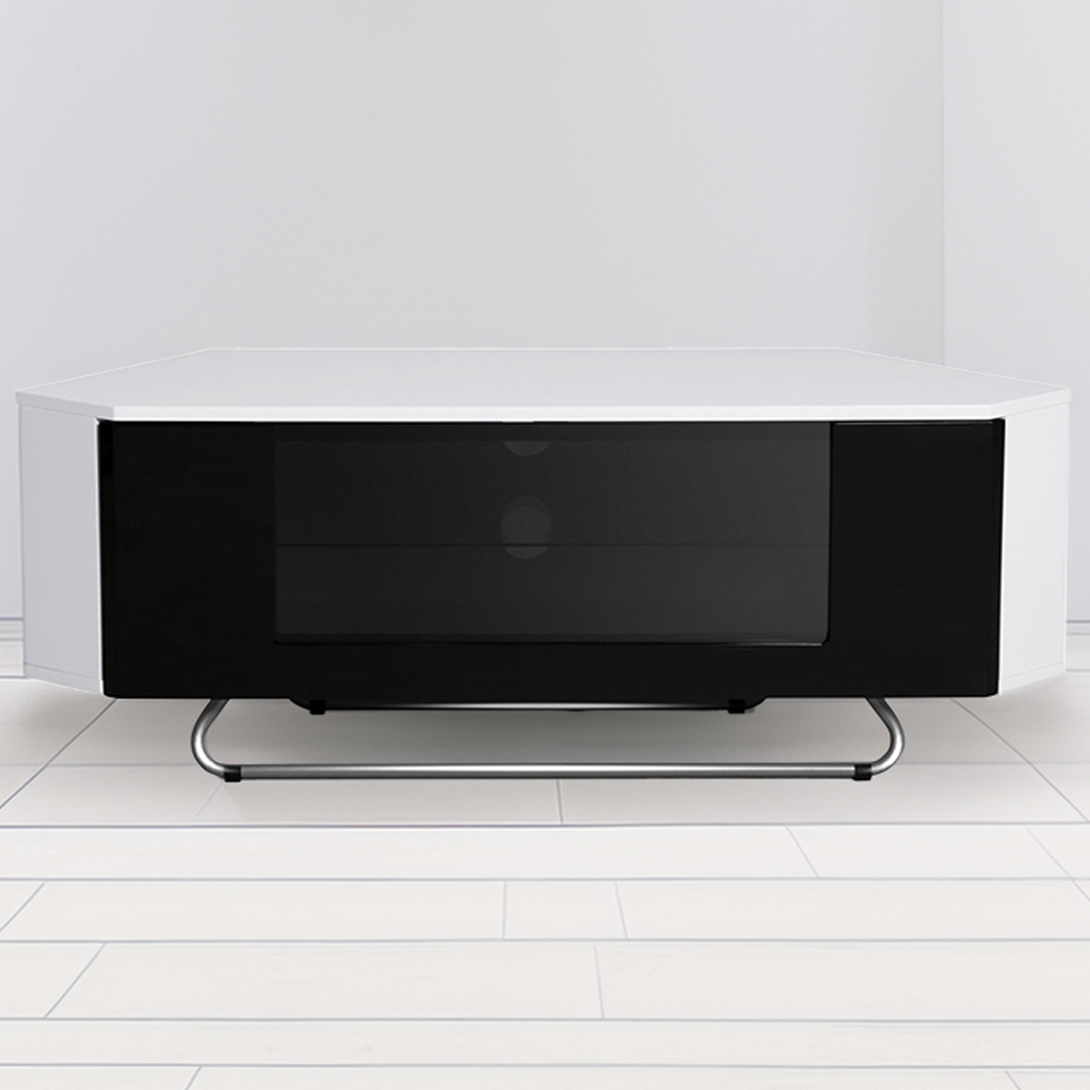 Centurion Supports Hampshire Single Door 4 Shelf Gloss White and Black TV Cabinet
