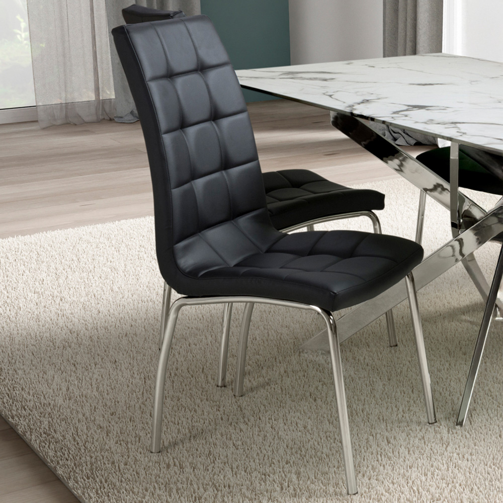 Shankar Jenner Set of 2 Black and Chrome Leather Effect Dining Chair