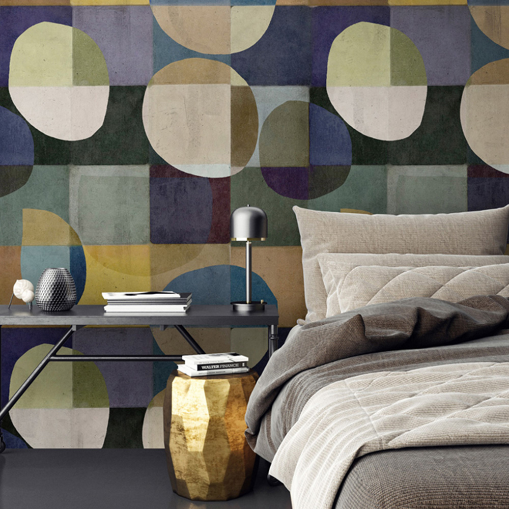 A.S Creation Luna Digital Mural - Blue and Green Circles - 400 x 270cm
