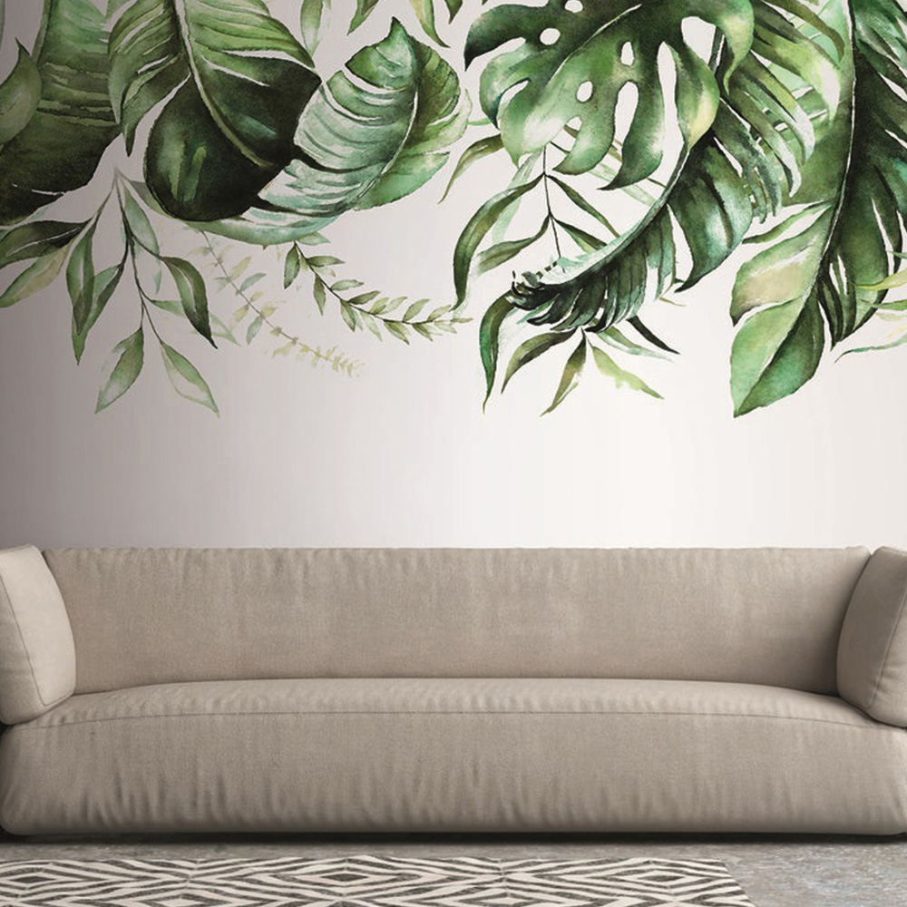 A.S Creation Watercolour Leaves Digital Mural - Tropical Design - 350 x 255cm - Pink