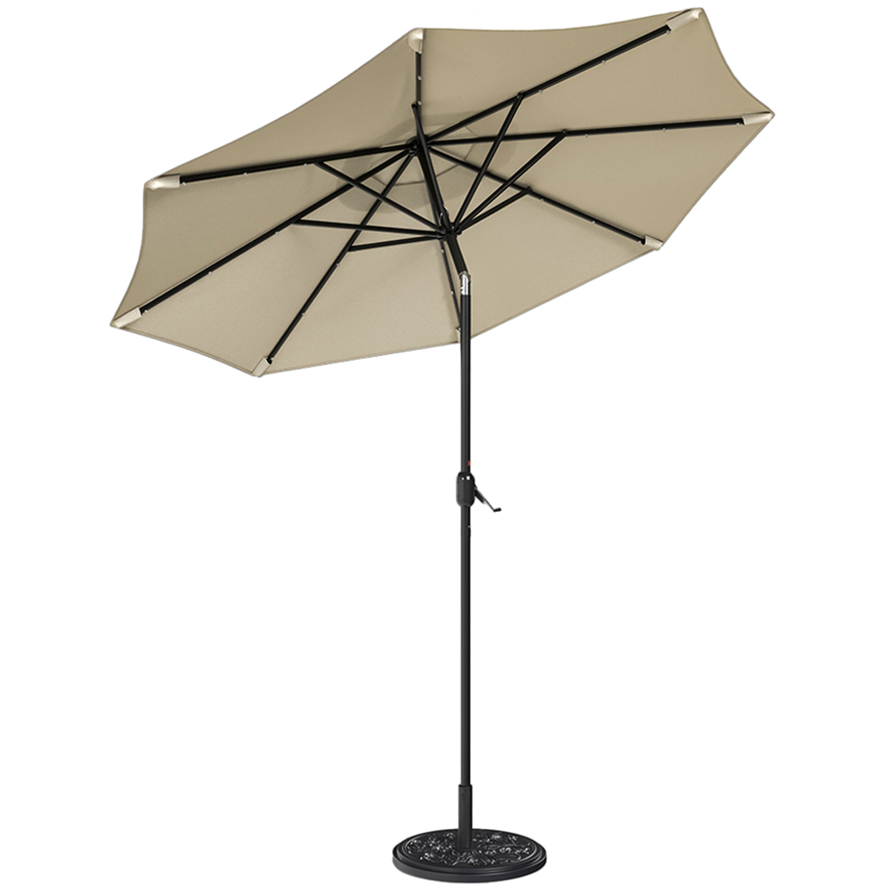 Living and Home Beige 24 Solar LED Crank and Tilt Parasol with Floral Pattern Base 3m
