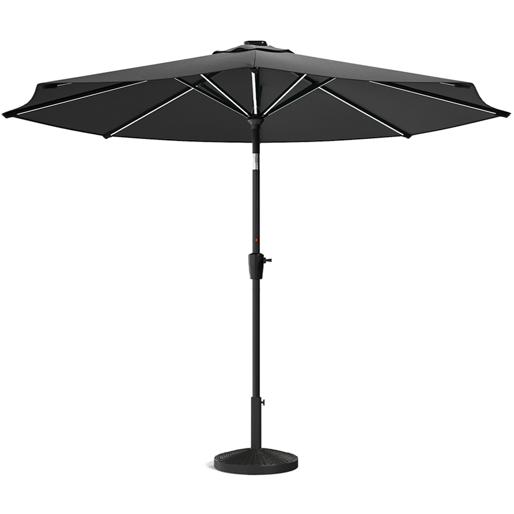Living and Home Dark Grey Solar LED Crank and Tilt Parasol with Resin Woven Base 3m