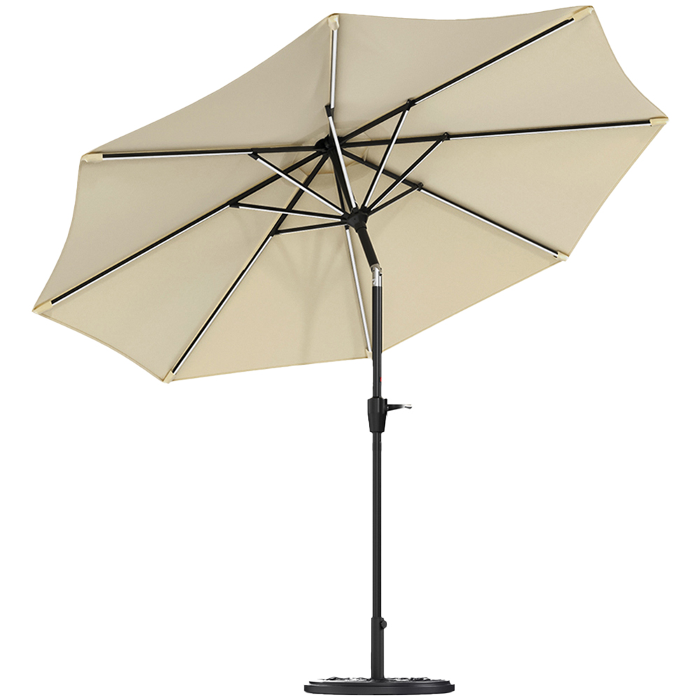 Living and Home Beige Solar LED Crank and Tilt Parasol with Cement Base 3m