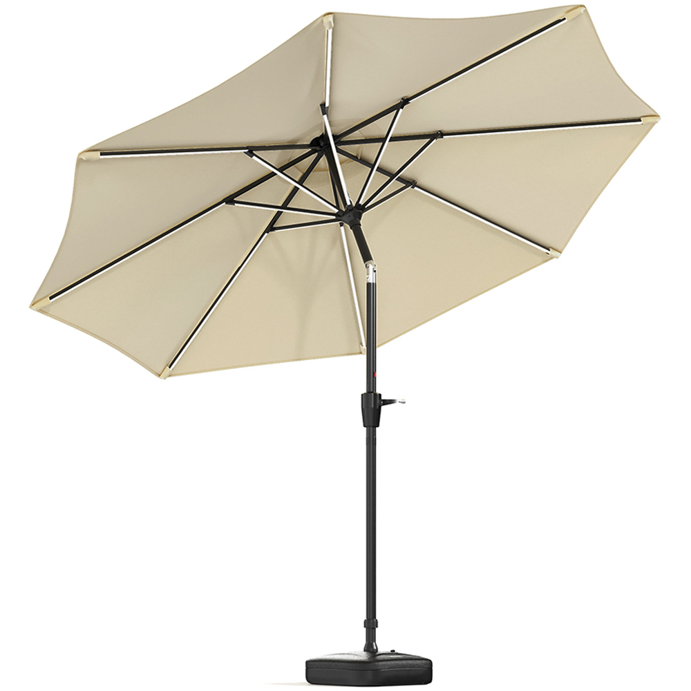 Living and Home Beige Solar LED Crank and Tilt Parasol with Plastic Fillable Base 3m