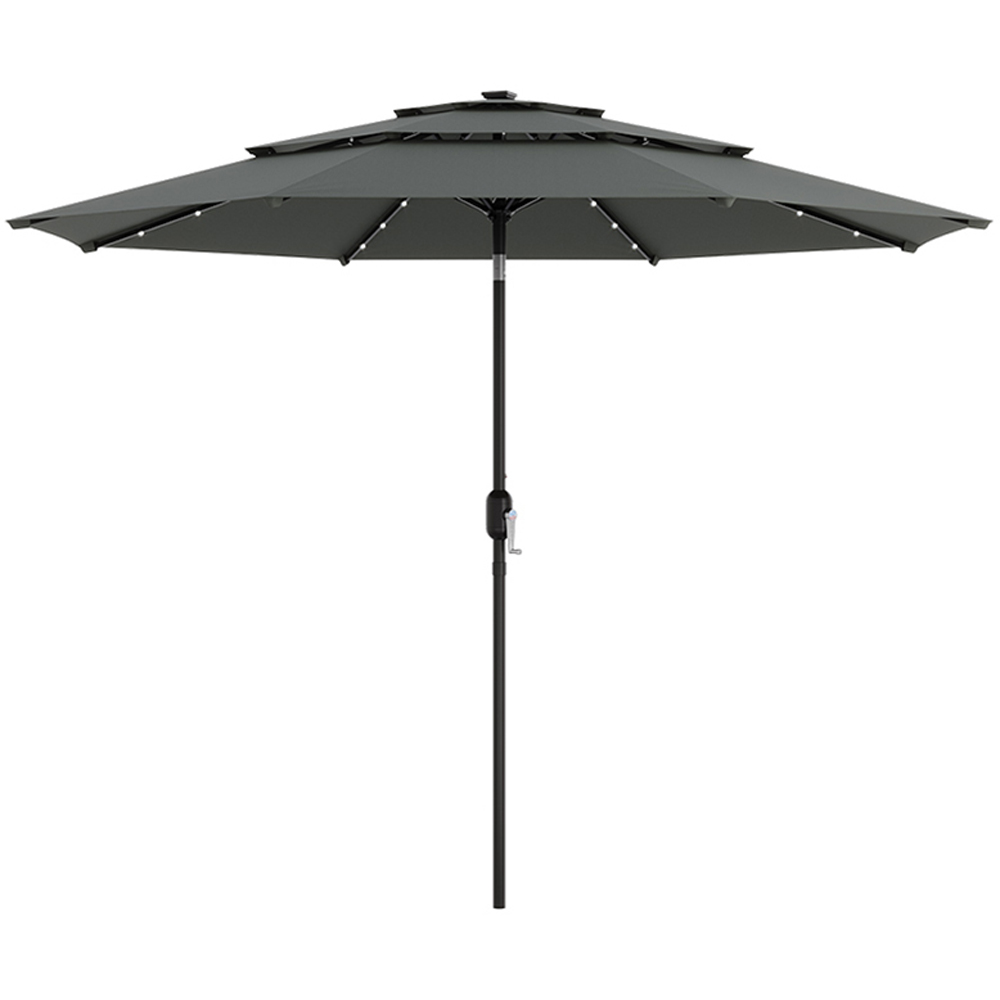 Living and Home 3 Tier Dark Grey Solar LED Crank and Tilt Parasol 3m