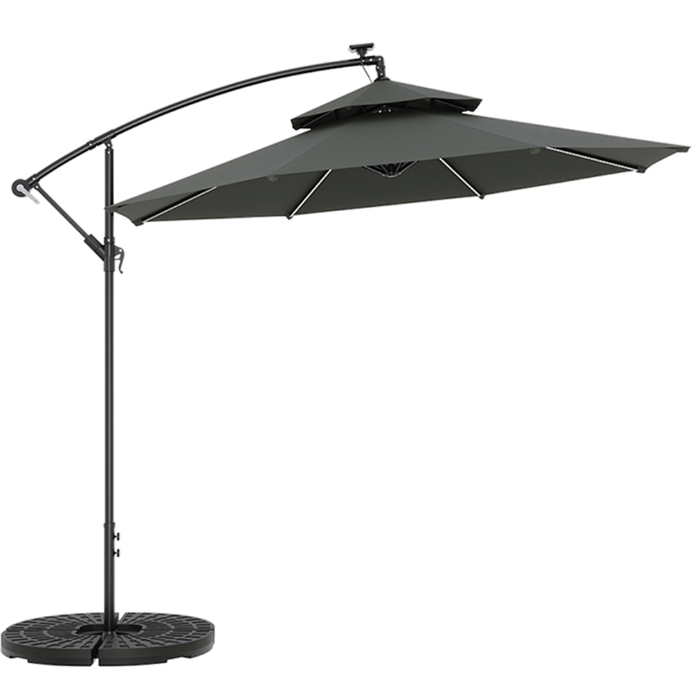 Living and Home Double Top Dark Grey Solar Light Cantilever Parasol with Round Base 3m